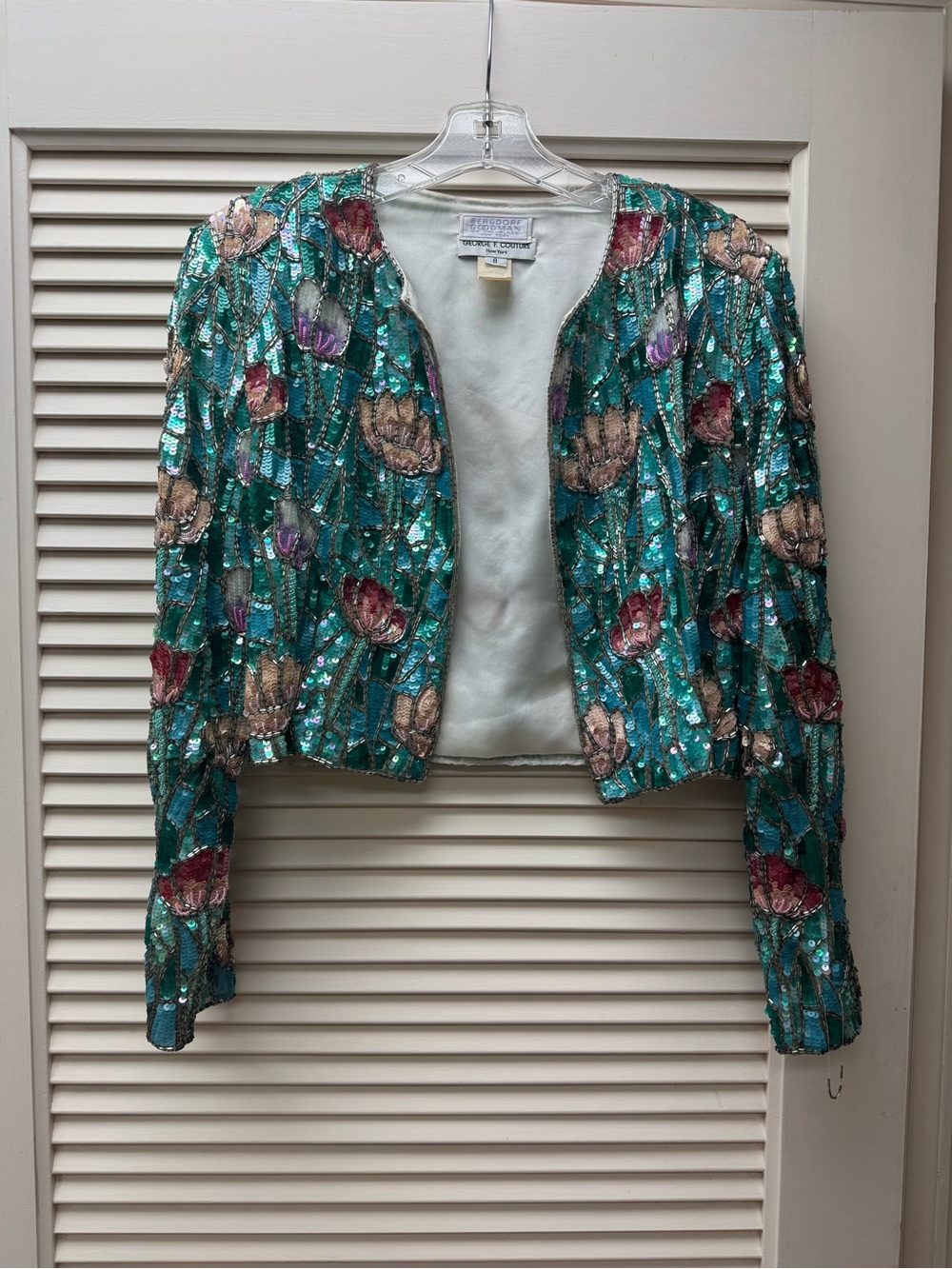 Vintage George F Couture Hand Beaded Floral Sequin Jacket RARE
